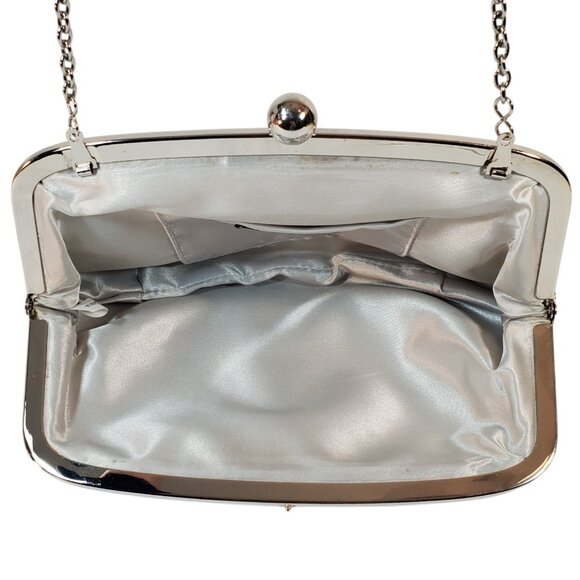 La Regale Silver Beaded Mesh Crossbody Bag with Metal Chain and Ball Clasp - Picture 4 of 6